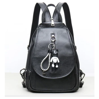 

2020 Genuine Leather Women's Backpack Black Bag High Quality Creative Office Lady Backpacks Korean Style Backpack Accessories