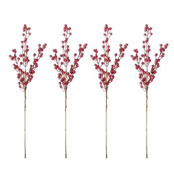 

4pcs Artificial Berry Branch Christmas Red Berry Holly Leaves Fake Flowers DIY Red Berries Plant New Year Christmas Decoration