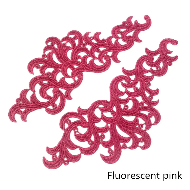 2 쌍 Venise 형광 노란색 오렌지 꽃 레이스 트림 탱고 댄스 발레 의상 드레스 장식 봉제 Applique 공예 DA001