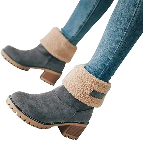 Женские зимние ботинки на высоком квадратном каблуке; Chaussure; Теплая обувь на меху; милые женские ботиночки; Зимние ботильоны