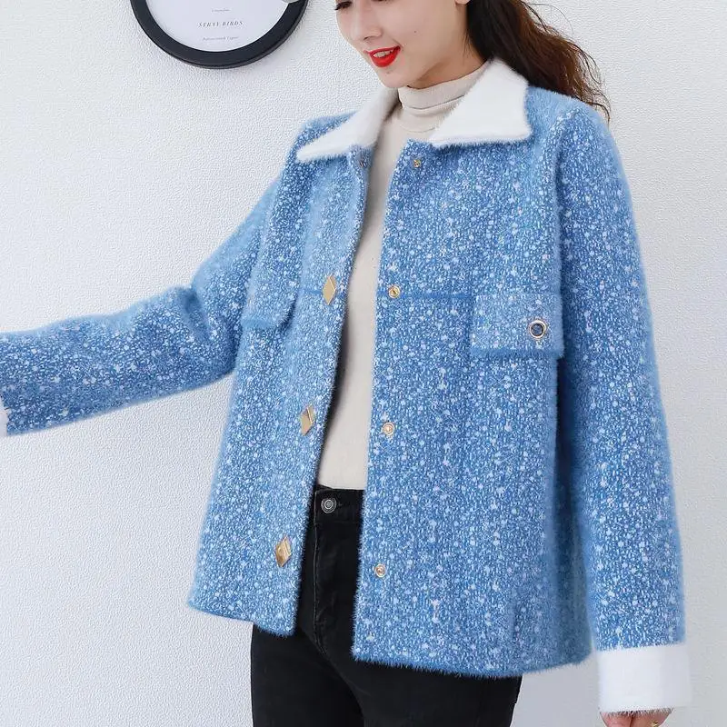 

Women 2019 Autumn WInter Artificial Mink Cashmere Soft Comfortable Long Sweater Female Full Sleeve Warm Knit Cardigans Coats H25
