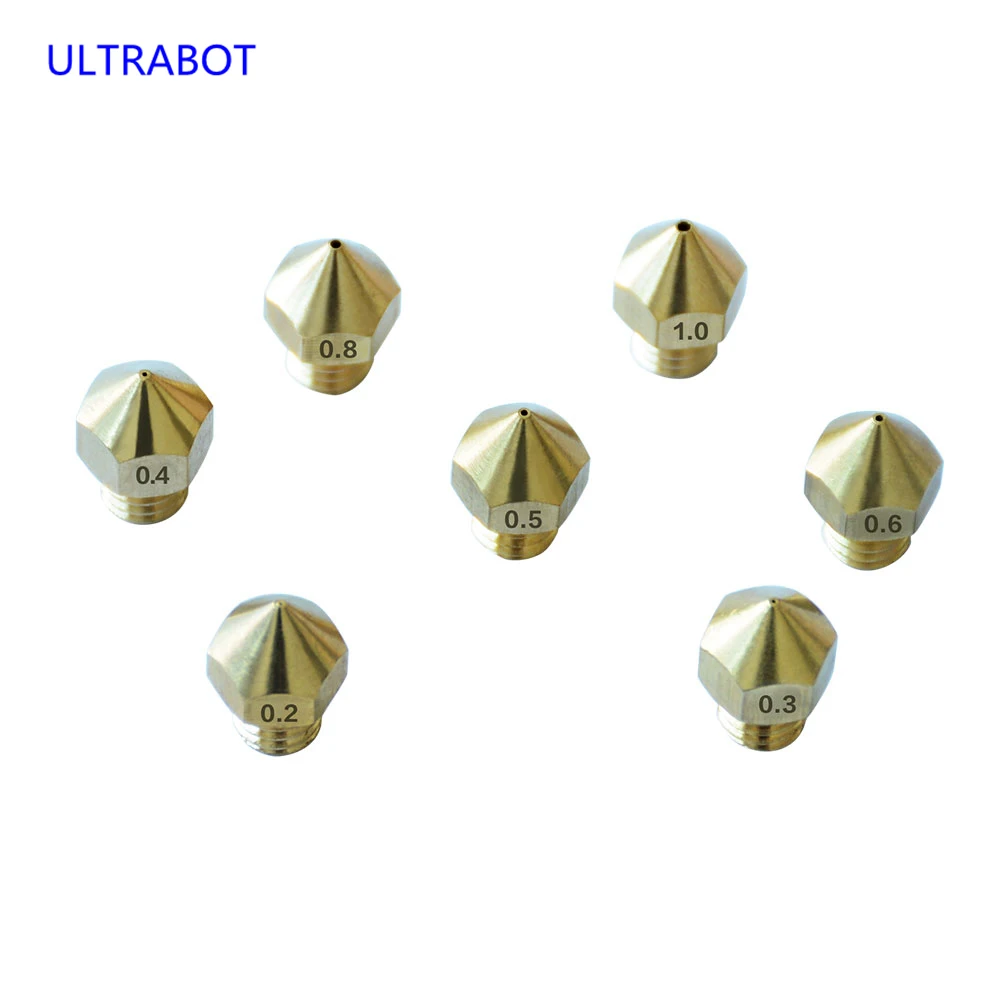 

High Quality 7 Sizes Copper Nozzle 0.2 0.3 0.4 0.5 0.6 0.8 1.0mm Extruder Print Head 3D Printer Accessories For 1.75mm Filament