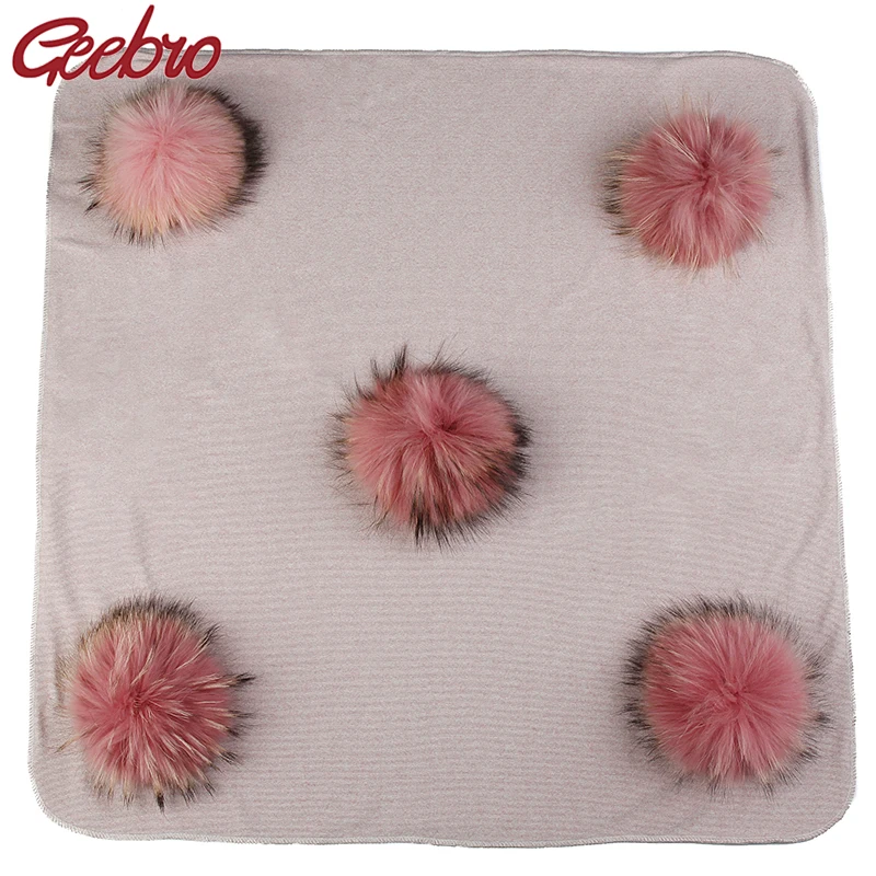 Geebro Newborn Kids Baby Lovely Sleeping Blanket with Real Fur Pompom Cotton Soft Warm Infant Travel Swaddle Bedding Wrap | Аксессуары