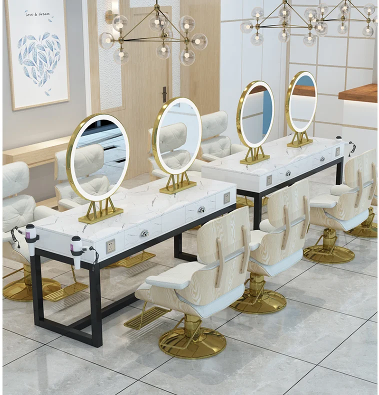 Net red hairdressing platform hair salon special simple wrought iron modern style haircut mirror double-sided floor mirror barbe