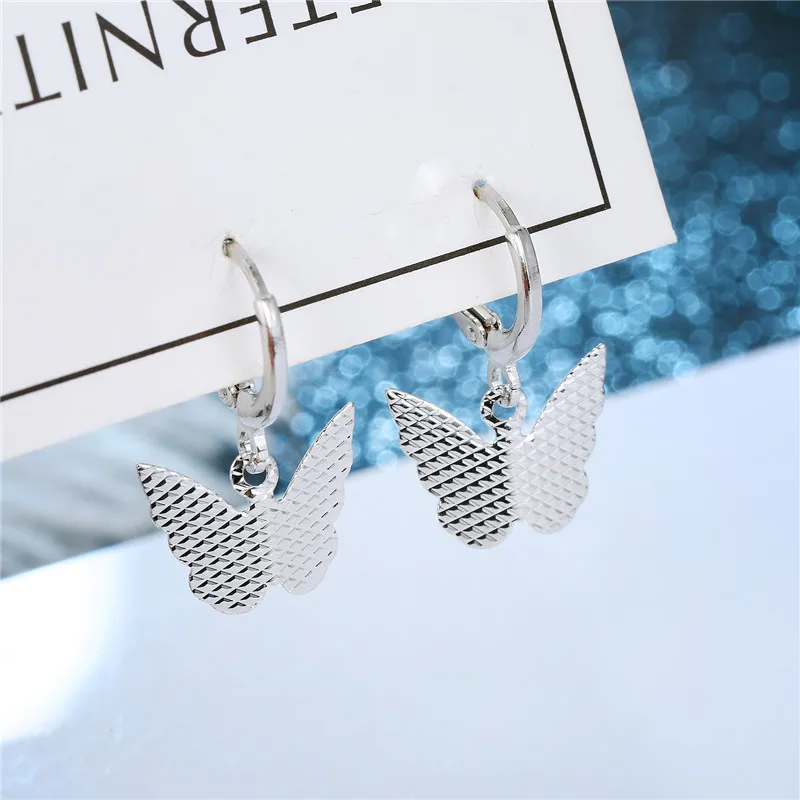 1Pair Korea Cute Hollow Small Butterfly Hoop Earrings For Women Exquisite Trendy Silver Color Animals Circle Earrings Jewelry