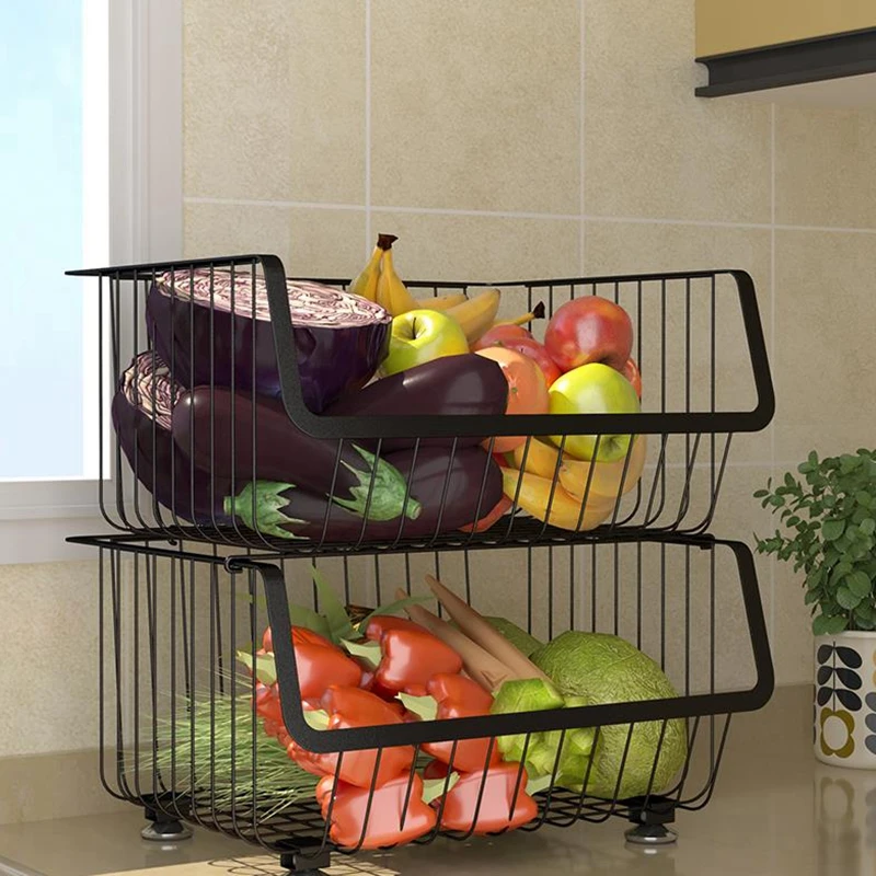 Stainless Steel Multi Layer Household Kitchen Storage Basket Vegetable Shelf Floor Stand With Wheels Storage Rack Punch Free Storage Baskets Aliexpress