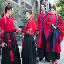 Красный Hanfu вышивка танцевальные костюмы для женщин и мужчин праздничный наряд народное платье феи певцы рейв сценическая одежда DC3448