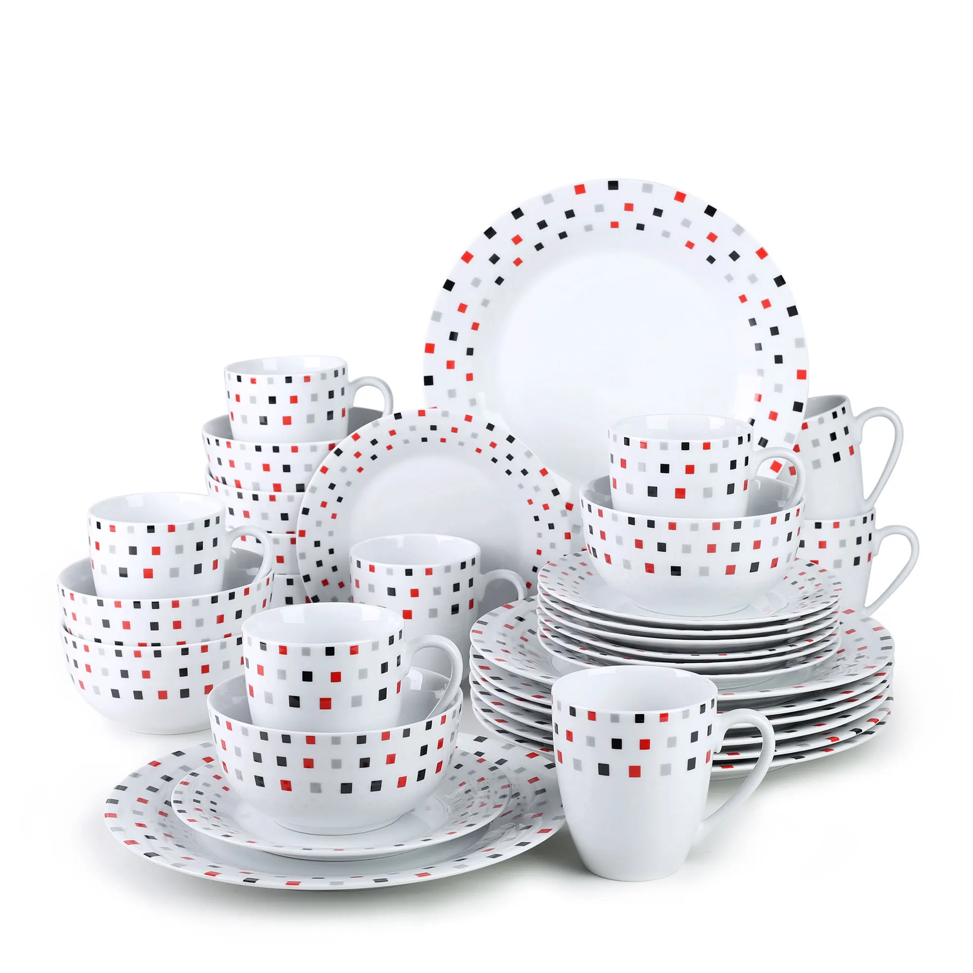 

VEWEET ADA 32-Piece Porcelain Ceramic Tableware Dinnerware Set with 8*Dinner Plate,Dessert Plate,Cereal Bowl,380ML Mug Set