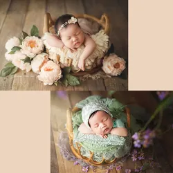Panier rond rétro en rotin pour photographie de nouveau né, panier couché, fournitures de décoration pour prise de vue de bébé, accessoires de Studio, jouets pour enfants 