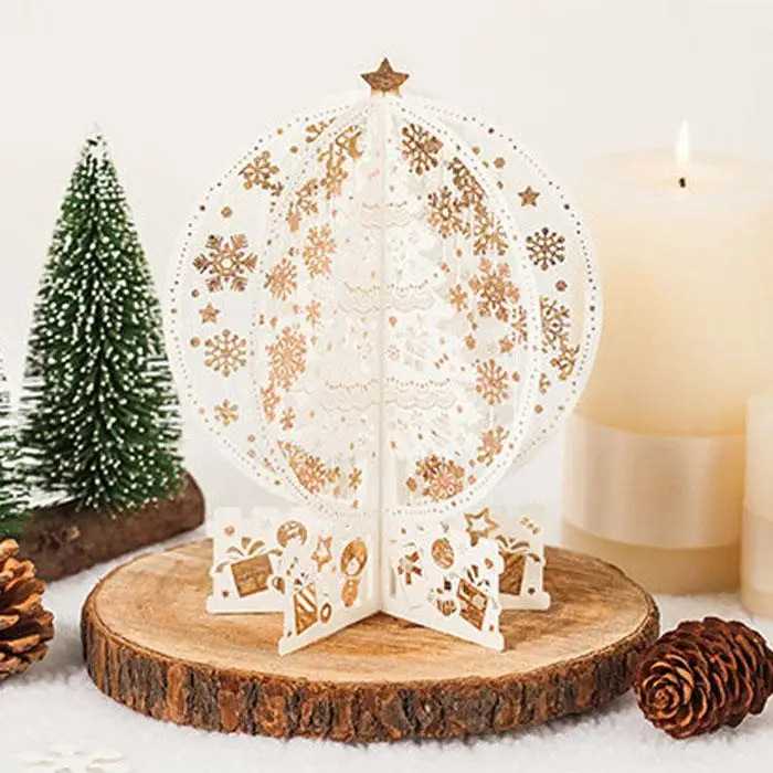 Креативная 3D Рождественская елка снежинка Navidad Golden Hallow Out поздравительная открытка дерево 14x18,5 см Рождественская продукция поздравительная открытка