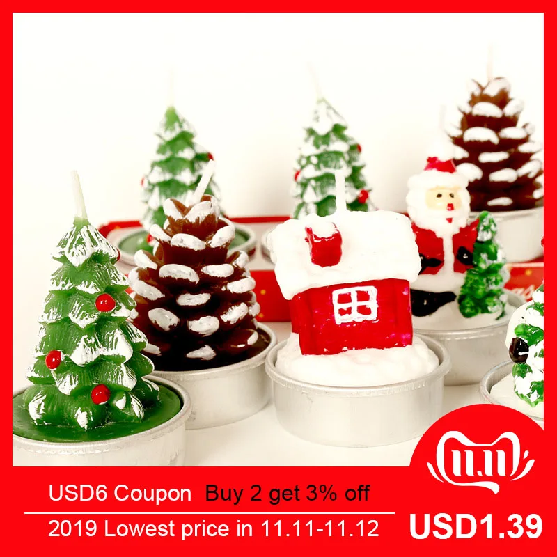

3Pcs/Set Christmas Candles Santa House Snowman Christmas Tree Paraffin Candles Wedding Party Candles Decor Light