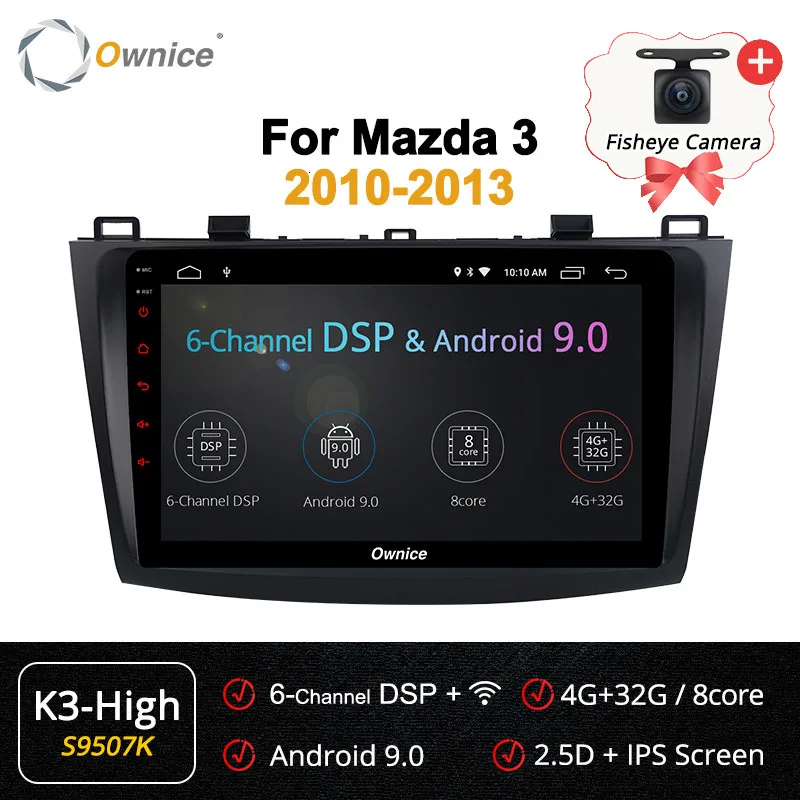 Owice Android 9,0 автомобильный DVD мультимедийный плеер Авто радио автомобиль gps Навигация стерео для Mazda 3 2010 2011 2012 2013 dsp rds pc