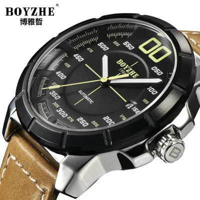 

Creative Sport Automatic Mechanical Military Leather Watches Men Business Watches mens relogio masculino BOYZHE Gift for men