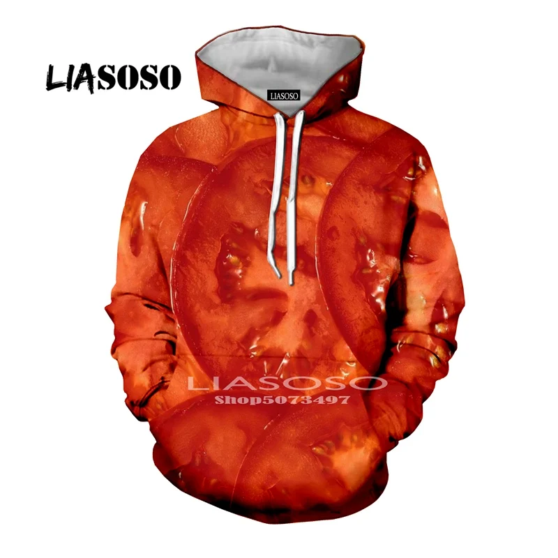 Liasoso, новая мода, Толстовка для мужчин, 3D принт, помидоры, толстовка, кофты, качественный пуловер, забавный, с капюшоном, уличная одежда размера плюс