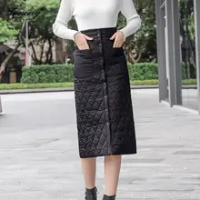 Черный пуховик из хлопка размера плюс винтажная одежда с высокой талией Осень Зима повседневные свободные длинные юбки женская юбка женская уличная одежда