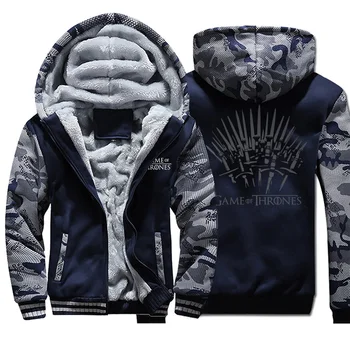 

winter is coming Game of Thrones Camouflage Thick Sweatshirts Men Fleece Warm Mens Thicken Hoodie fashion Harajuku Zipper Jacket