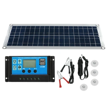 

30W Dual USB Flexible Solar Panel Kit+ Controller+Clip Outdoor Car Charger Power
