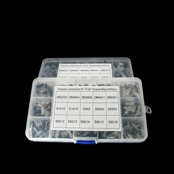 

600Pcs 15 Value x 40 Pcs Transistor TO-92 Assortment Box Kit Transistors 2N2222 2N3904 2N3906 C945 S8050 S8550 S9014 S9013 9018