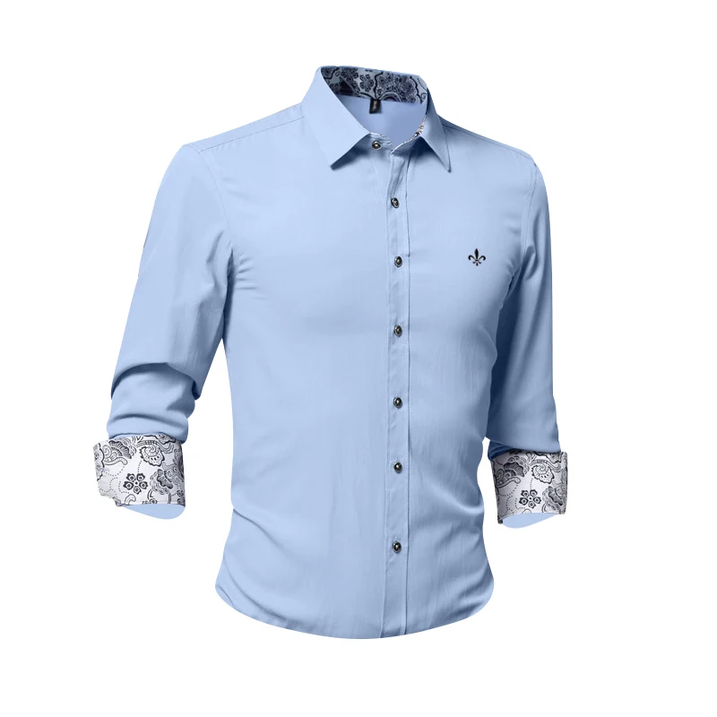 Мода Blusa Camisa Social Masculina Dudalina рубашка с длинным рукавом Slim Fit Мужская одежда с цветочным принтом пуловер мужской белый с принтом - Цвет: DCZ1583-SKY BLUE