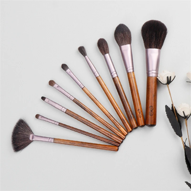 Pincéis de Maquiagem Conjunto de Madeira Cabelo de Cabra em pó Escova as Como Destino Natural Sombra Highlighter Make up Maquillaje Meu 9 Pçs 7 em pó sombra highlighter make up escova as como maquillaje