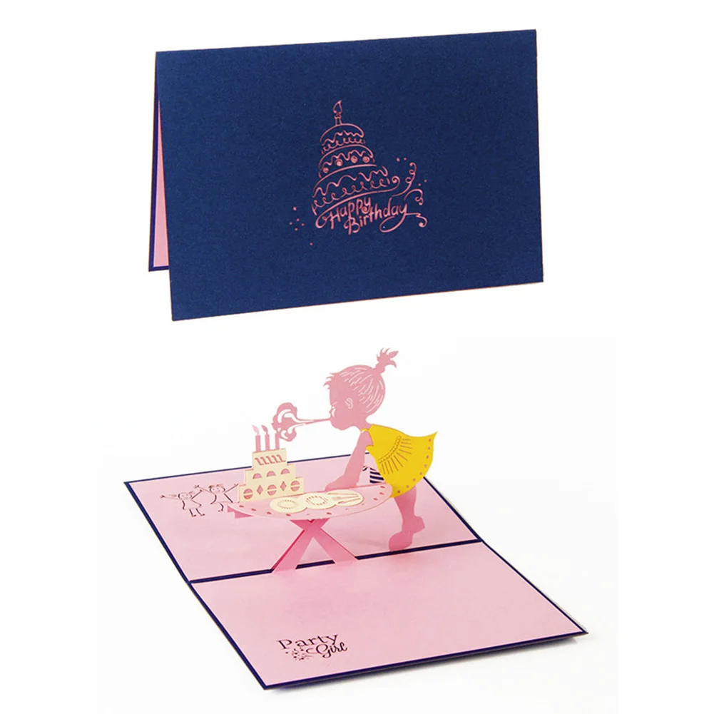 Маленькая девочка дуя Свечи с днем рождения 3D карты ручной работы складной