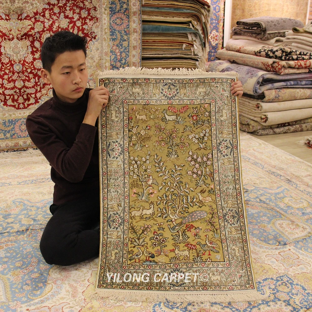 YILONG 2'x3' Золотой Шелковый набивной ковер ручной работы коврики (YXR220A)