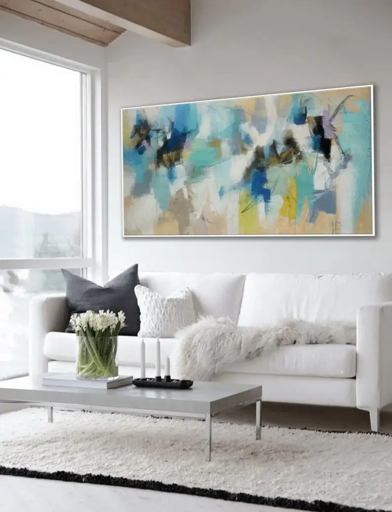 

Painting On Canvas Art Soft Color Modern Contemporary Artwork Large Horizontal Panoramic Abstract Wall Art Brush Strokes Oil