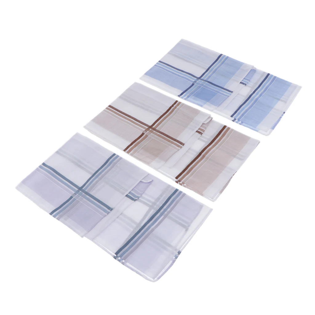 Set Of 3 High Quality Cotton Handkerchiefs For Men, Simple And Classic Plaid Design