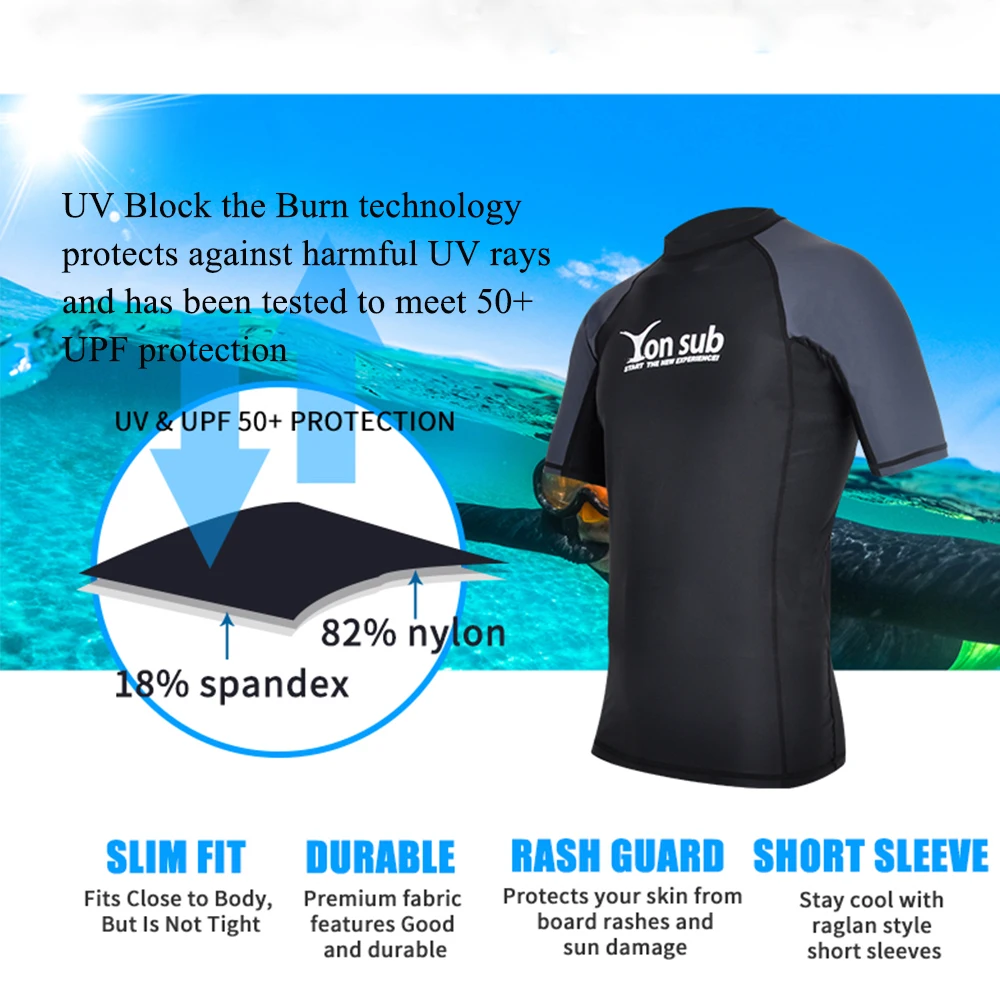 YONSUB-Surf Rash Guard Lycra Short Sleeve Top Quick Dry Kite Surf Windsurf Dive T Shirt UV Wicking Beach Sports Top
