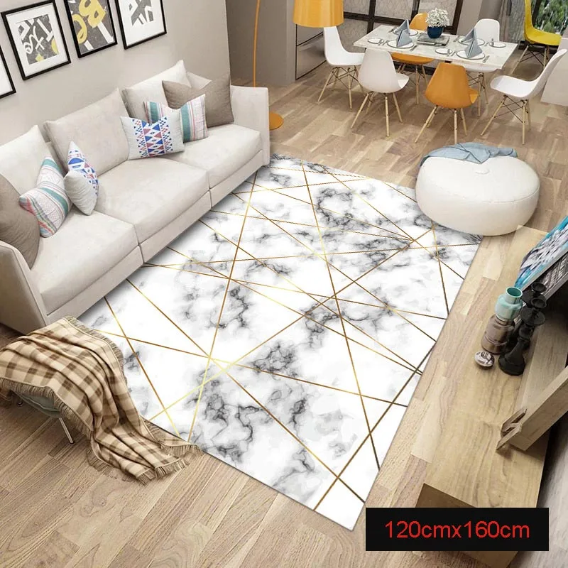 

Area Rug Marble Golden Geometric Lines Marbling Home Decor Floor Rug Carpet FP8