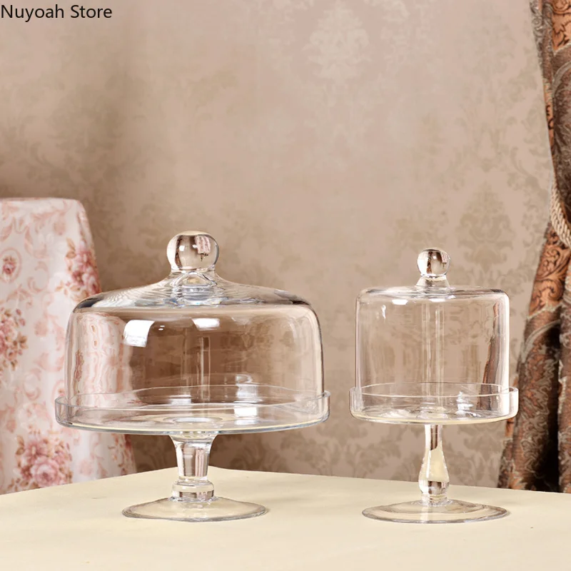 European-style Transparent Glass Cake Tray Household Tall Tray Glass Cover Cake Fruit Wedding Home Dessert Table Decoration