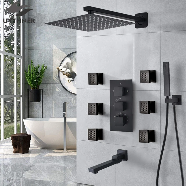 Grifo de ducha termostático Digital de oro negro, Control de botón, grifo  de ducha inteligente, conjunto de mezclador de bañera de lluvia, grifo de  bidé de baño - AliExpress