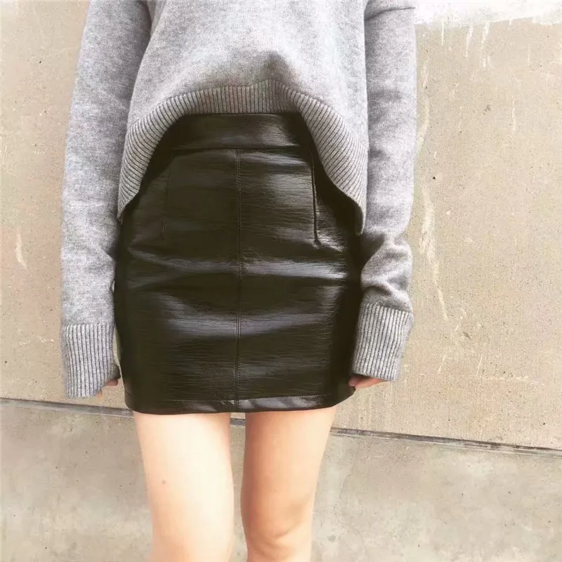 

Autumn and winter new fashion street high waist bag hip PU leather skirt women, solid color sexy slim short mini skirt women