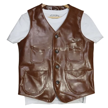 

2019 Men Genuine Leather Clearance Vest Casual Multi-pocket single-breasted Cowhide Slim Jacket Vests L-XXXXL Free Shipping