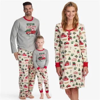 

Family Matching Outfits Clothing Christmas Pajamas Set Xmas Adult Kids Cute Party Nightwear Pyjamas Car Print Sleepwear Suit