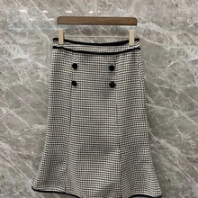 Ранняя осень г. Новая женская юбка средней длины с эластичной резинкой на талии, с декоративными симметричными пуговицами, 830