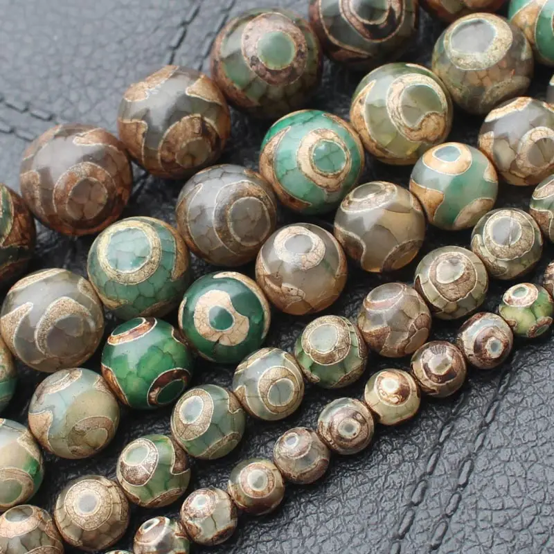 

Crackle Vintage 3eyes Dzi aga Round beads 15inch/38cm ,For Jewelry making, can mixed wholesale!