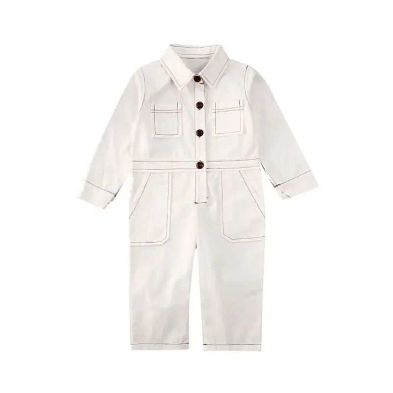 

Toddler Girl Clothes 2020 New Baby Girls Kid Rompers White Wear-resistant Single Breasted Overalls Rompers Jumpsuits Clothes