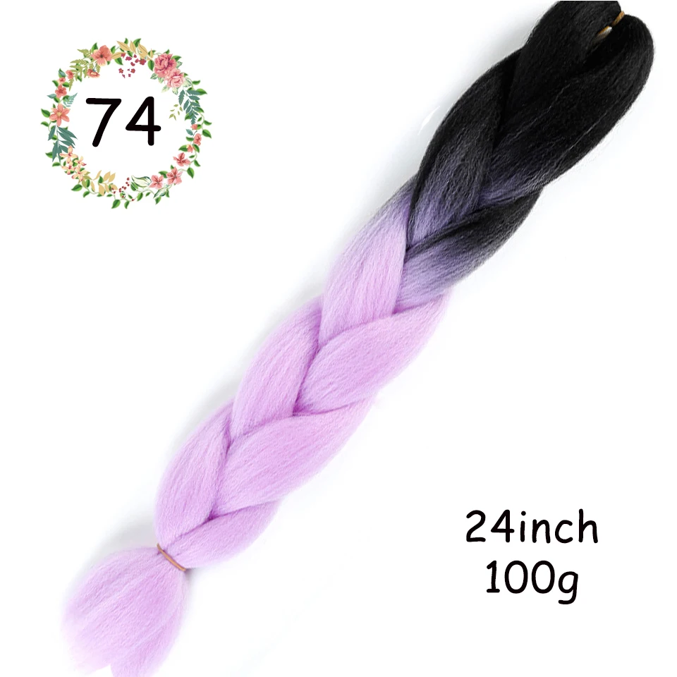 100 г/упак. 2" Ombre Цвет огромные косички синий розовый фиолетовый желтый золотой 86 цветов крючком косички мягкие волосы для наращивания - Цвет: 74