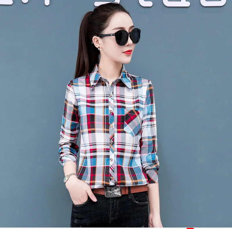 shirts & tops Spring 2020 Long Sleeve Plaid Blouse Korean Casual Women Streetwear Shirts Elegant Office Shirt 5XL Plus Size Ladies Print Tops ladies shirts