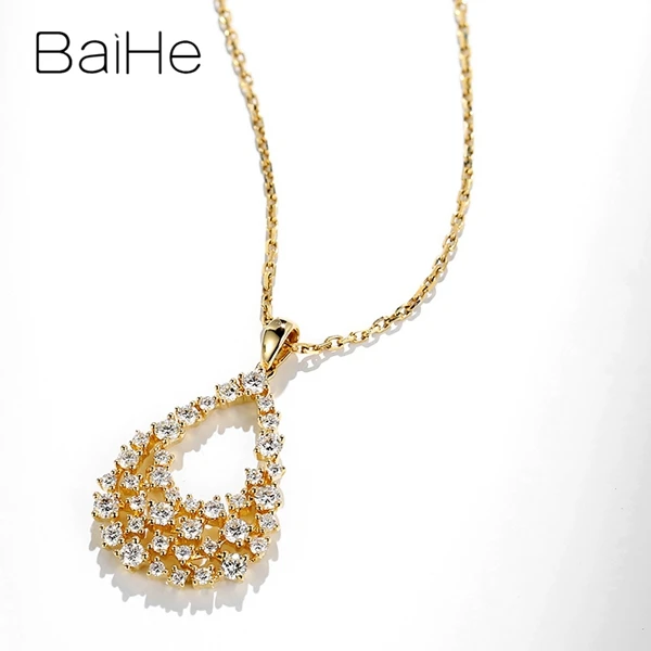 BAIHE Solid 14K розовое золото H/SI-SI3 0.70ct круглый натуральные бриллианты женские модные ювелирные изделия элегантный подарок кулон
