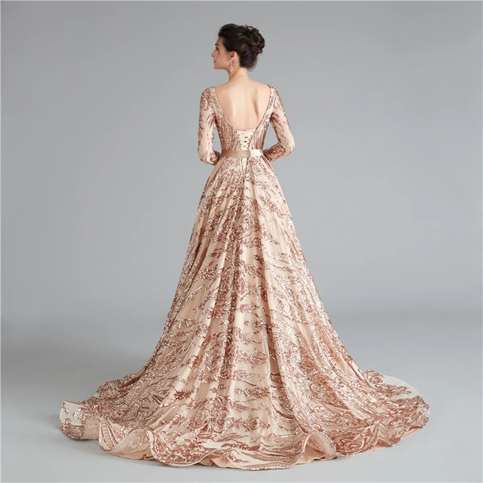 Lakshmigown Dubai Muslim Evening Party Gowns Dresses Burgundy Elegant Arabic Women Sequins Prom Dresses Long Sleeves
