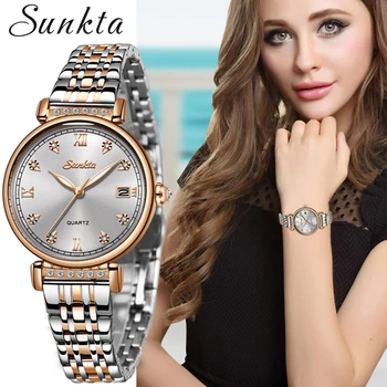 

SUNKTA Women Watch All Steel Watch Women Simple Diamond Clock Casual Fashion Watch Sport Waterproof Wristwatch Relogio Feminino