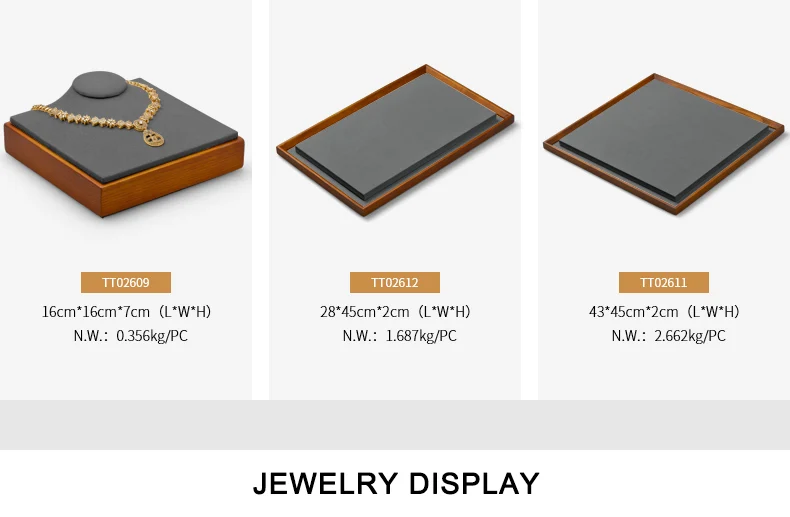 Oirlv Holz schmuck Displays grau Samt Ring Ohrring Halskette Display Stand Ohrring halter Massivholz Juwelier geschäft Display – Detail 8