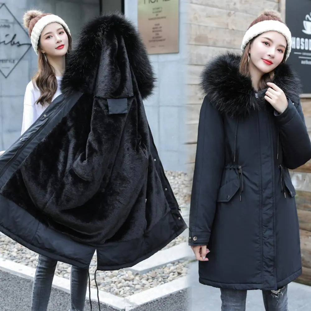 Black PinkyIsBlack новое женское длинное пальто осень зима теплые утепленные меховые парки на подкладке женская зимняя куртка женская верхняя одежда плюс размер S-6XL - Color: Black