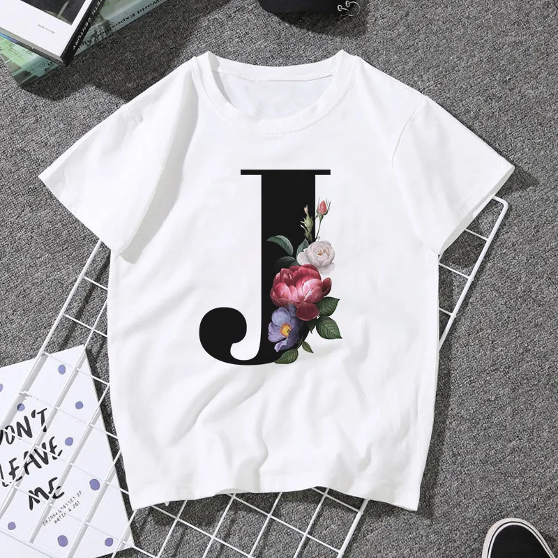 A B C D E English Alphabet Print T Shirt Women 2020 New Summer Couples Lovers Female T-Shirt Harajuku Casual White Tops Tshirt