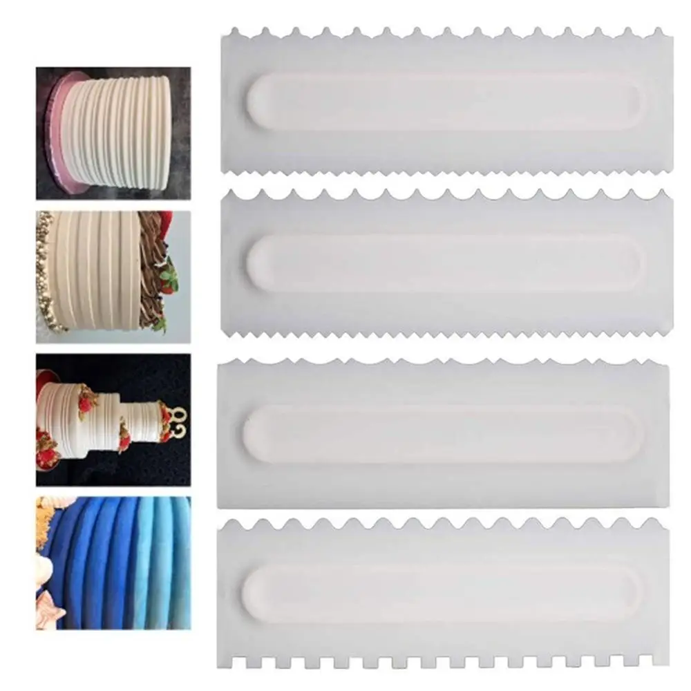 

4Pcs/Set DIY Cake Decorating Comb Cake Scraper Smoother Cream Decorating Pastry Icing Comb Fondant Spatulas Baking Pastry Tools