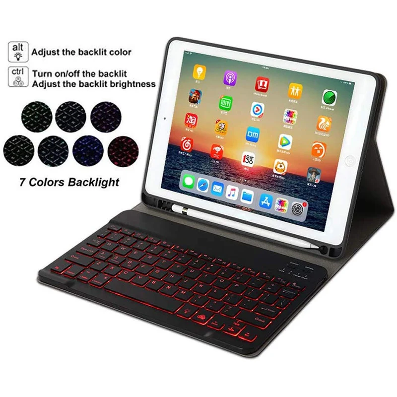 

Keyboard Leather Cover Wireless Case Backlit Folio Bluetooth Keyboard for iPad 10.2 2019 IJS998