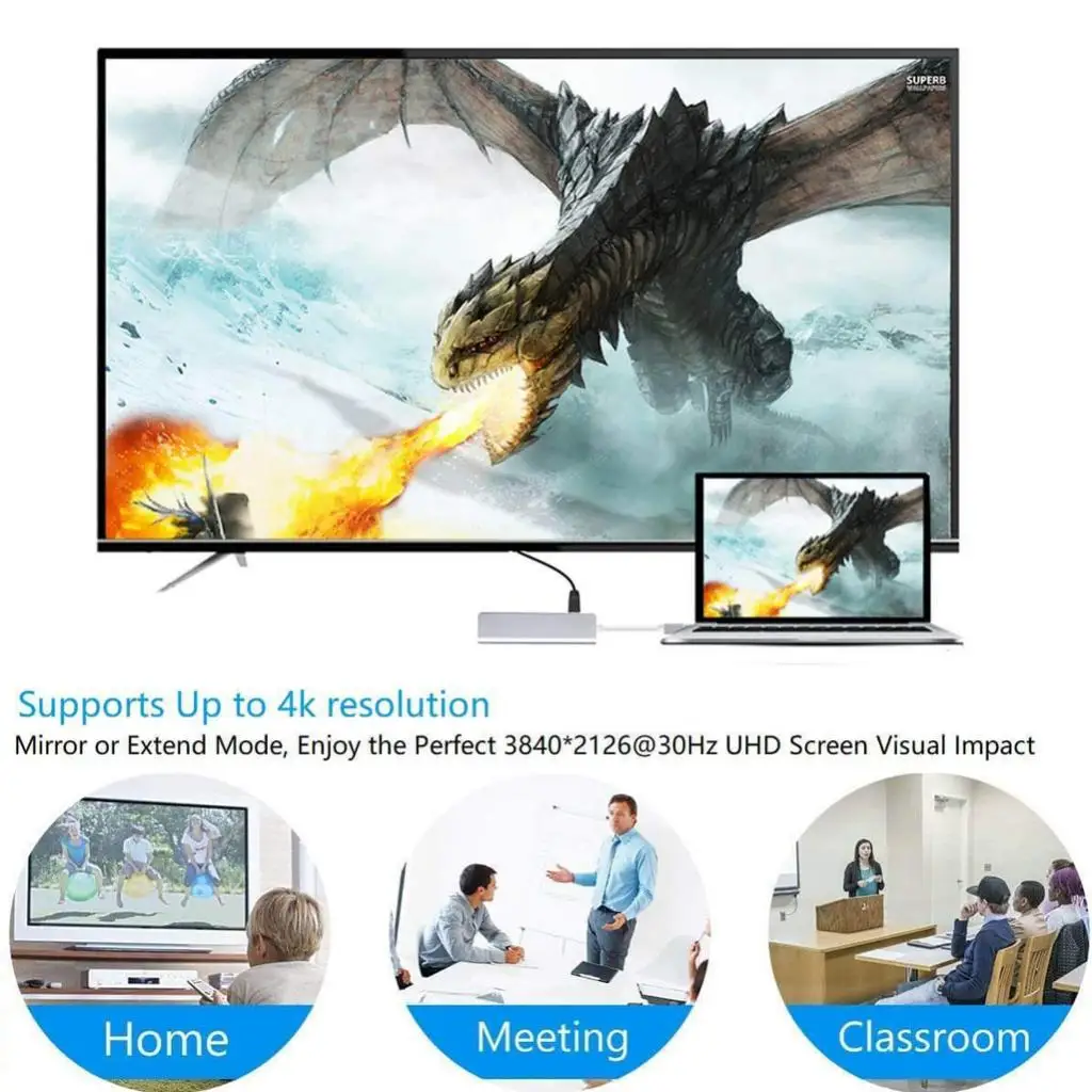 USB-C мужчина к USB 3,0 4K HD HDMI концентратор 5Gbp/s Высокоскоростной разъем для Dell