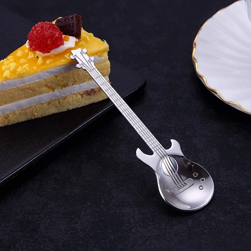 

WSFS Hot Guitar Coffee Teaspoons,4 Pcs Stainless Steel Musical Coffee Spoons Teaspoons Mixing Spoons Sugar Spoon(Silver)